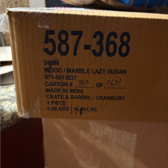 CRATE&BARREL NWT wood and marble lazy Susan - Picture 7 of 7
